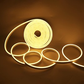 HEGEHE Dimmable LED Neon Light Strip Kit, 5m Warm White Neon Rope Light + ITOUCH Dimmer Switch + 12V DC Power Supply, Flexible and Waterproof for Home DIY Commercial Decor