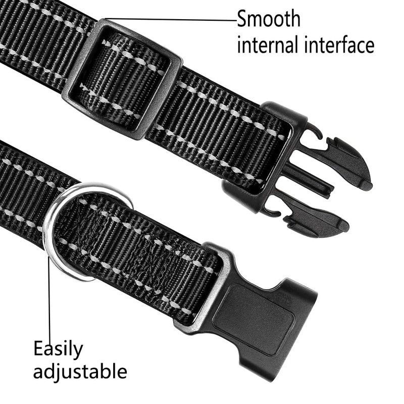 Reflective Dog Collar, Adjustable Nylon Collars with Safety Buckle, Pet