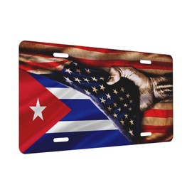 America and Cuba Cubans Flag License Plate Decorative Car Front,Metal Car Plate,Aluminum License Plate,Vanity Tag, for Men/Women Car 6×12 Inch Standard License Plate