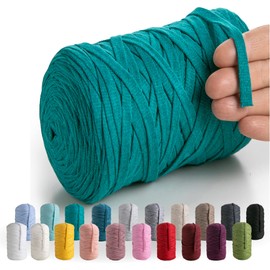 MeriWoolArt Cotton Yarn Ribbon Green - 10 mm T-Shirt Tape Yarn for Knitting, Macrame, Crochet, Weaving, Gift Ribbon - 150 m Cotton Ribbon (Sea Green)
