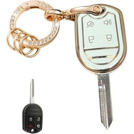 WENHENI Keyless Entry Systems Key for Ford Key Fob Cover Shell with Keychain Fit for Ford F-150 F-250 F-350 F-450 Flex Explorer Escape Ranger Fusion Econoline Mercury (4A-Button Gold-White)