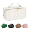 Portable Grid Travel Cosmetic Bag Makeup Bag with Handle PU