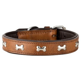 Schnüffelfreunde Lisa Leather Dog Collar with Applique, Dog Collar for Large and Medium Dogs (XL - 46-55 cm, Brown)