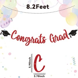 Congrats Grad Banner - Happy Graduation Decor, Class of 2025 Banner, We Are So Proud Of You Banner, 2025 Senior High School College Graduation Party Decorations (Red)