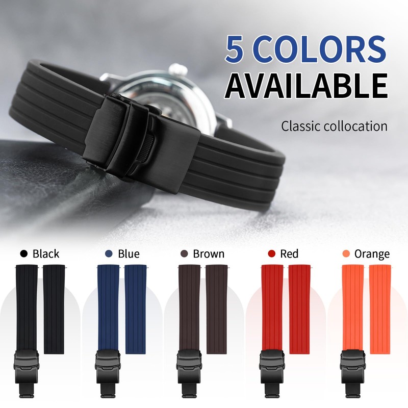 ULLCHRO Unisex Rubber Bracelet with Stainless Steel Black Folding Clasp,