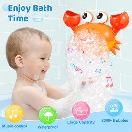Gigilli Crab Baby Bath Toys, Rechargeable Bath Bubble Machine for Toddlers 6-12 12-18 Months, Automatic Shower Bathtub Bubble Maker with Music Bath Toys for Kids Ages 1-3 4-8 Boys Girls Birthday Gifts