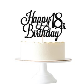 Gtseryeio - Decoración para tartas de cumpleaños 18 con purpurina negra, suministros para decoración de fiesta de cumpleaños 18 (18)