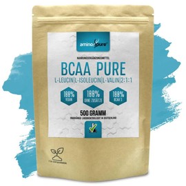aminopure® BCAA Powder Essential Amino Acids Complex Leucine, Isoleucine and Valine in 2:1:1 Ratio Vegan and No Additives Tested for Harmful Substances in the Laboratory 500 g