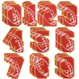 Hotop 30 Pcs Chenille Letter Patches Iron on Patches for Clothing Sports Patches Chenille Embroidered Applique for Bags Hat DIY Clothing Jackets Backpacks Repair (Brown,Football Number Style)