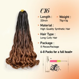 Vitorish French Curly Braiding Hair 22 Inch Loose Wavy 8 Packs Bouncy Braiding Hair Extensions 75g/Pack Synthetic French Curl Crochet Hair for Black Women (22 Inch,8 Packs,C16)