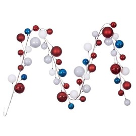 Vickerman 10' Red, White, and Blue Assorted Finish Branch Ball Ornament Garland.