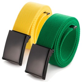 Up to 52 inch Waist Adjustable Belt with Robust Black Military Buckle (16 Colours and Combination Options) - 2 Pack Yellow/Green