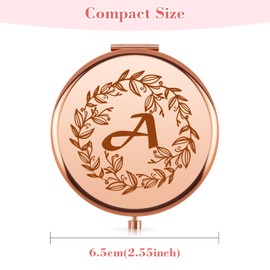 Monogram Compact Makeup Mirror Gifts for Women Girl Wife Friend Monogrammed Initial Letters Pocket Folding Travel Mirror 2025 Birthday Christmas for Her Letter A