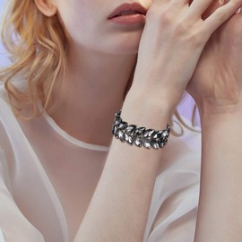 Clearine Marquise Crystal Bracelet Wedding Bridal Rhinestone Stretch Bangle Bracelet Clear Silver Tone, Crystal Metal, Rhinestone