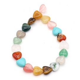 LE SKY Cuentas de piedra natural pulidas en forma de corazón, 40 piezas, Ágata, Cristal, Turquesa, 10 x 10 x 5 mm, para hacer joyas, collares, pulseras, 2 hebras