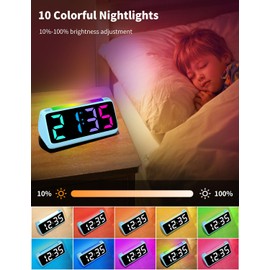 Netzu Netzu Wecker Digital, Digitaler Wecker Kinder mit Licht, Bunter LED Anzeige, 0-100% Helligkeitsdimmer, 2 Alarme, Snooze, 3 Wecklautst?rke, USB Ladeanschluss, Kinderwecker fr Schlafzimmer (Blau)