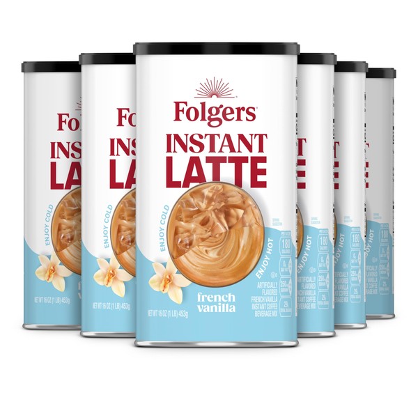 Folgers French Vanilla Flavored Instant Latte, 16 Ounce (Pack of
