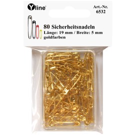 Yline Pack of 80 Mini Safety Pins, 19 mm, Small, Gold, Nickel-Free, Needle Needles, 6532