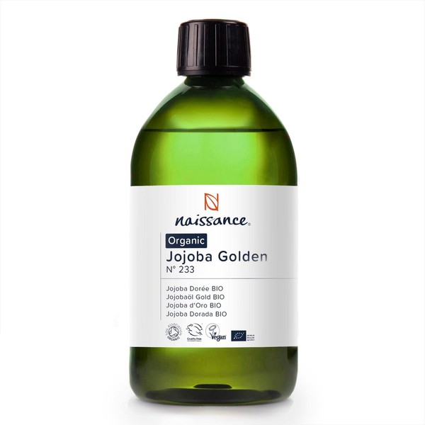 Naissance Jojoba Oil Gold Organic (No. 233) - 500 ml - Pure, Natural, Cold-Pressed, Organic Certified, Nourishing - for Hair, Face, Skin and Nails