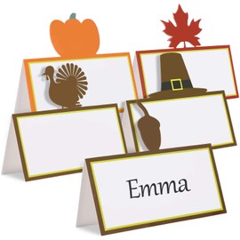 Outus 25 Pieces Thanksgiving Place Card Thanksgiving Greeting Cards Table Name Place Cards with Pumpkin Turkey Witch Hat Design for Thanksgiving Party Supplies