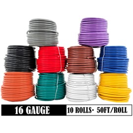 GS Power 500ft CCA 16 Gauge Wire Automotive, 50ft 10 Color Pack, 16 AWG 12volt, Speaker Electrical Wire Low Voltage Primary for Car Stereo Audio Video Trailer Harness LED Light Hookup Wiring DIY