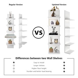 Homaterial 5 Tier Wall Shelf, Wall Mounted Shelves Unit for Living Room Bedroom, Floating Shelves Decor Organizer Tall(White), White