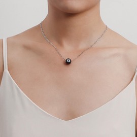 Iaceble Vintage 8 Ball Pendant Necklace Black Eight Ball Necklace Pool Ball Choker Necklace 3D 8 Ball Billiards Necklace Silver Figaro Chain Necklace Jewelry for Women