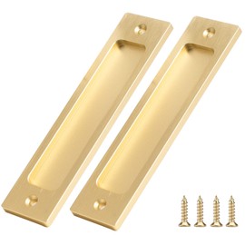OFOEKV Sliding Barn Door Closet Handles Pulls - 2pcs Finger Flush Aluminum Alloy Pull Handle Rectangular Recessed with Sliding Pocket Door Hardware for Drawers Cabinet Garages (Gold, Rectangular)