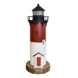 Aecipl Wooden Lighthouse with Lights Nautical Tabletop Figurine Beach Themed Ornaments - Lighted Tower Light Wood Home Décor Party Decoration (Red)
