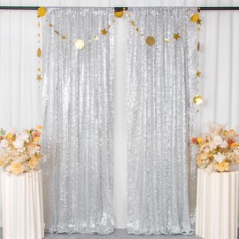 ShinyBeauty Silver Backdrops 2 Pieces Sequin Curtains 4FTx7FT Photoshoot Background Shimmer Backdrop Curtain Panels Sparkle Backdrop for Birthday,Wedding,Party Studio Decor(8FTX7FT)