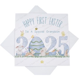 First Easter Card for Grandson, To A Special Grandson On Your 1st Easter Bunny Rabbit Card, Blue 2025