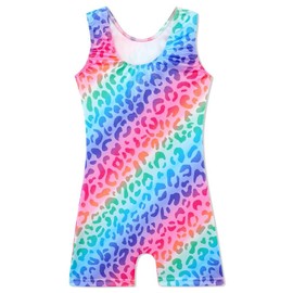 XiaoMoSha Gymnastics Leotards for Girls Sleeveless Unitard Dance Outfit for Kids Gradient Color Sparkly Unicorn Rainbow for Little Girls(Colorfulleopard, 5-6 Years)