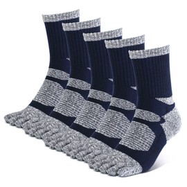 Finger Men's 5 Toe Socks, Cotton, Sports, Ankle Length, Crew Length, Half Length, Outdoor, Trekking, Gentleman, Breathable, Four Seasons, Set of 5 Pairs, Navy (5 Pairs) - 95NV