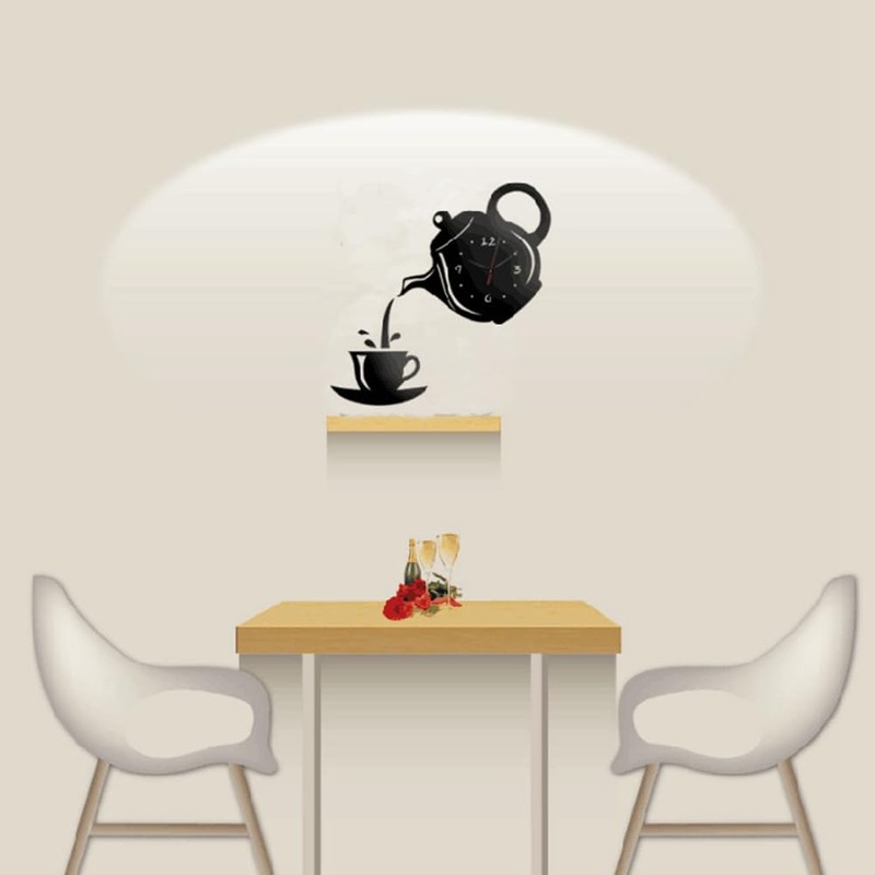 Fowecry 3PCS DIY Acrylic Coffee Cup Teapot 3D Wall Clock
