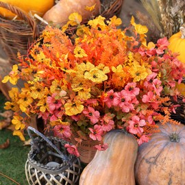 Fanfantoey Artificial Fall Flowers Plants for Outdoor Indoor Decoration, 16 Bundles Fake Fall Silk Flowers UV Resistant, Look Real Faux Daisy for Front Door Porch Patio Yard Balcony Autumn Decor