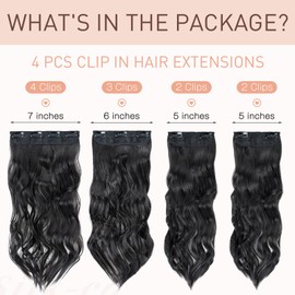4PCS-11Clips in Hair Extensions Clip in Curly Synthetic Hair Extension Fiber Hair Pieces 22 Inches Long Hair Clip in Extensions for Women Wavy Hair Pieces for Full Head-Curly #Black Brown