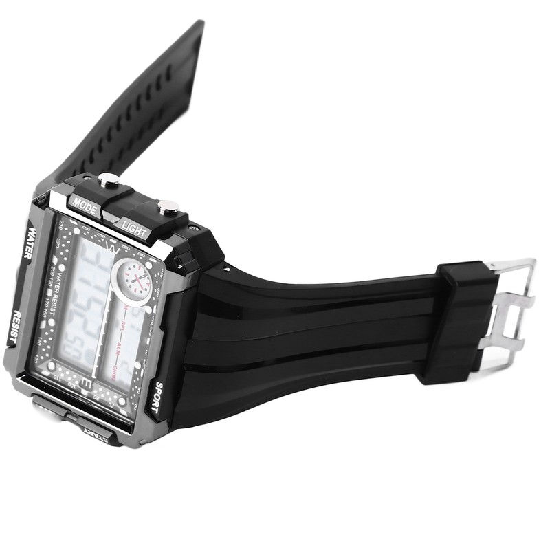 Men Rectangle Digital Sports Watch Night Light Rectangle Display Waterproof
