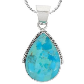 Turquoise Necklace Pendant 925 Sterling Silver Genuine Gemstones (with 20" Rope Chain) (Turquoise)