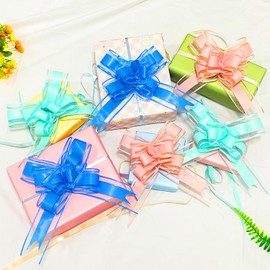 Tunhad 10pcs Gift Wrapping Pull Bow Ribbon Pull Bows for Gift Wrapping, Large Pull Bows Gift Wrapping Butterfly Knot for Gift Wrapping Gift Basket Gift Bag Box Wrapping (Blue)