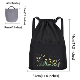 FAVORTALK Pe Bags Drawstring Dry-Wet Separation Drawstring Bags Unisex Foldable Drawstring Backpack for School Beach Travel Waterproof Swimming Bag with Zipper, Midnight Black D37403