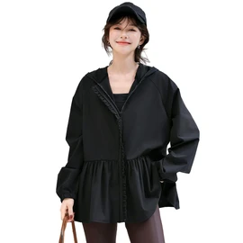 [Teddy] ラッシュガード レディース 長袖 UVカット率99%以上 UPF50+ 接触冷感 体型カバー フード付き rashguard073 (JP, アルファベット, L, 標準, ブラック)