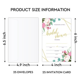 YUEXLL Set of 25 Floral Bridal Shower Invitation Cards with 25 White Envelopes, Wedding Shower Engagement Reception Bride-to-be Invites Card - 02