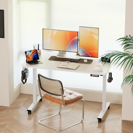 XINYAO Electric Standing Desk Height Adjustable Computer Desk, 48 Inches Sit Stand Desk Workstations with Hook, Ergonomic Desk for Home Office Stand Up Desk with Wheels (White, 48 * 24Inch)