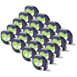 Labelwell 20 x Compatible Letratag Paper for Dymo 91220 91200 Label Tape 12 mm x 4 m Black on White Label Tape Replacement for Dymo Letratag XR LT-100H LT-100T 200B XM 2000 QX50 Labelling Device
