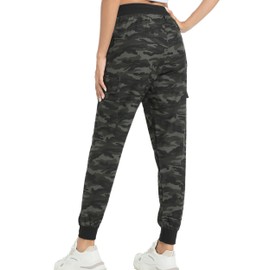 Womens Cargo Pants with Pocket Quick Dry Workout Athletic Joggers Drawstring Travel Casual Outdoor Camping Hiking Pants(Green Camo M)