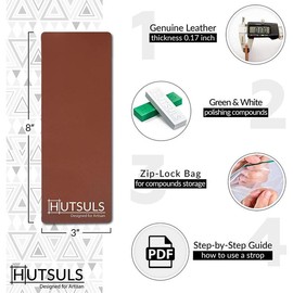 Hutsuls Knife Stropping Leather for Sharpening - Get Razor-Sharp Edges with Leather Strop for Knife Sharpening Easy to Use Leather Sharpening Strop with Green & White Strop Compound Step-by-Step Guide