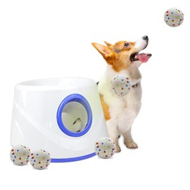 Dog Ball Thrower Launcher, Automatic Ball Launcher for Dogs, 3 Adjustable Distance Settings, Indoor OutdoorInteractive Toy, with 3 2.3-inch Balls, Small/Medium Sized Dog Thrower