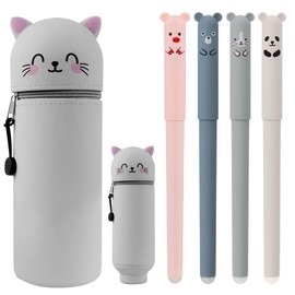 Solivive Kawaii Pencil Case, gray, Cute animal style