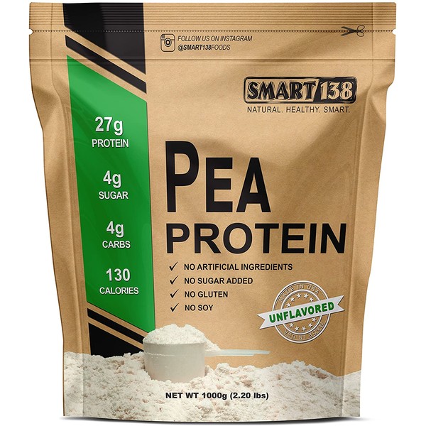 100% Pure Pea Protein, Ultra Smooth Powder, Vegan, Gluten-Free, Soy-Free, Dairy-Free, Non-GMO, USA/Canada, Keto (Low Carb), Natural BCAAs (1000g / 2.2lbs, Unflavored)