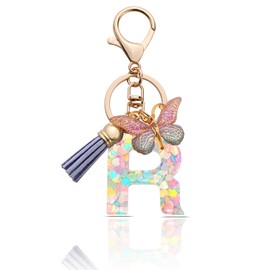 MORSUNBELA Keychain Purple Butterfly Keychain Letter R Key Ring for Ladies Girls